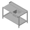 Dishwasher Table - 190 x 75cm - Right - with Sink and Storage Shelf