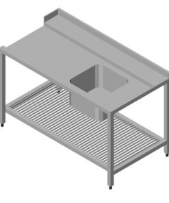 Dishwasher Table - 190 x 75cm - Right - with Sink and Storage Shelf
