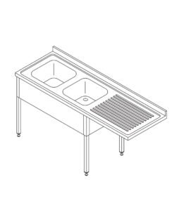 Dishwasher Table - 200 x 70cm - Left - with 2 Sinks and Backsplash - incl Storage Shelf