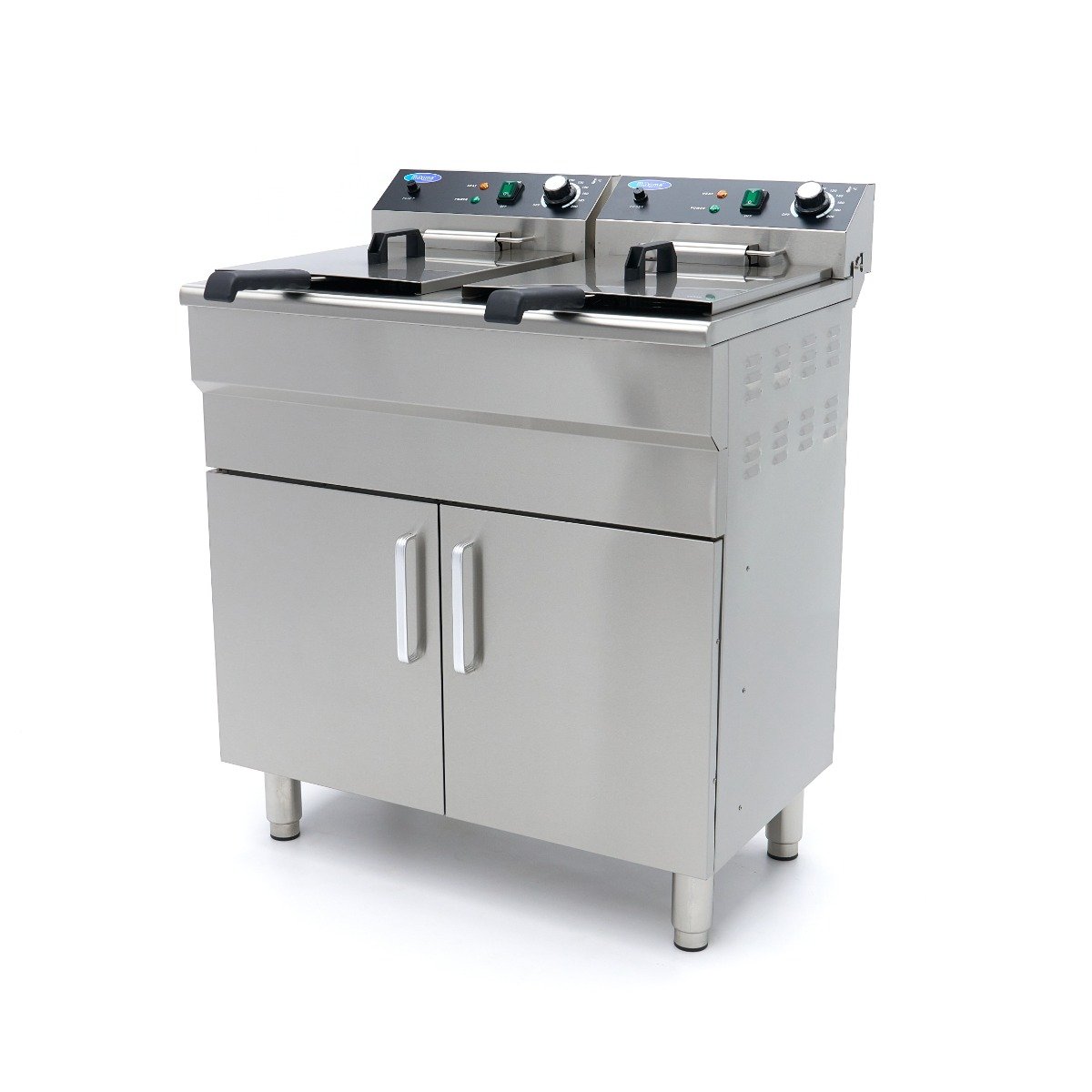 Deep Fryer - 2 x 16L - 2 Baskets - with Drain Tap and Stand - 230V