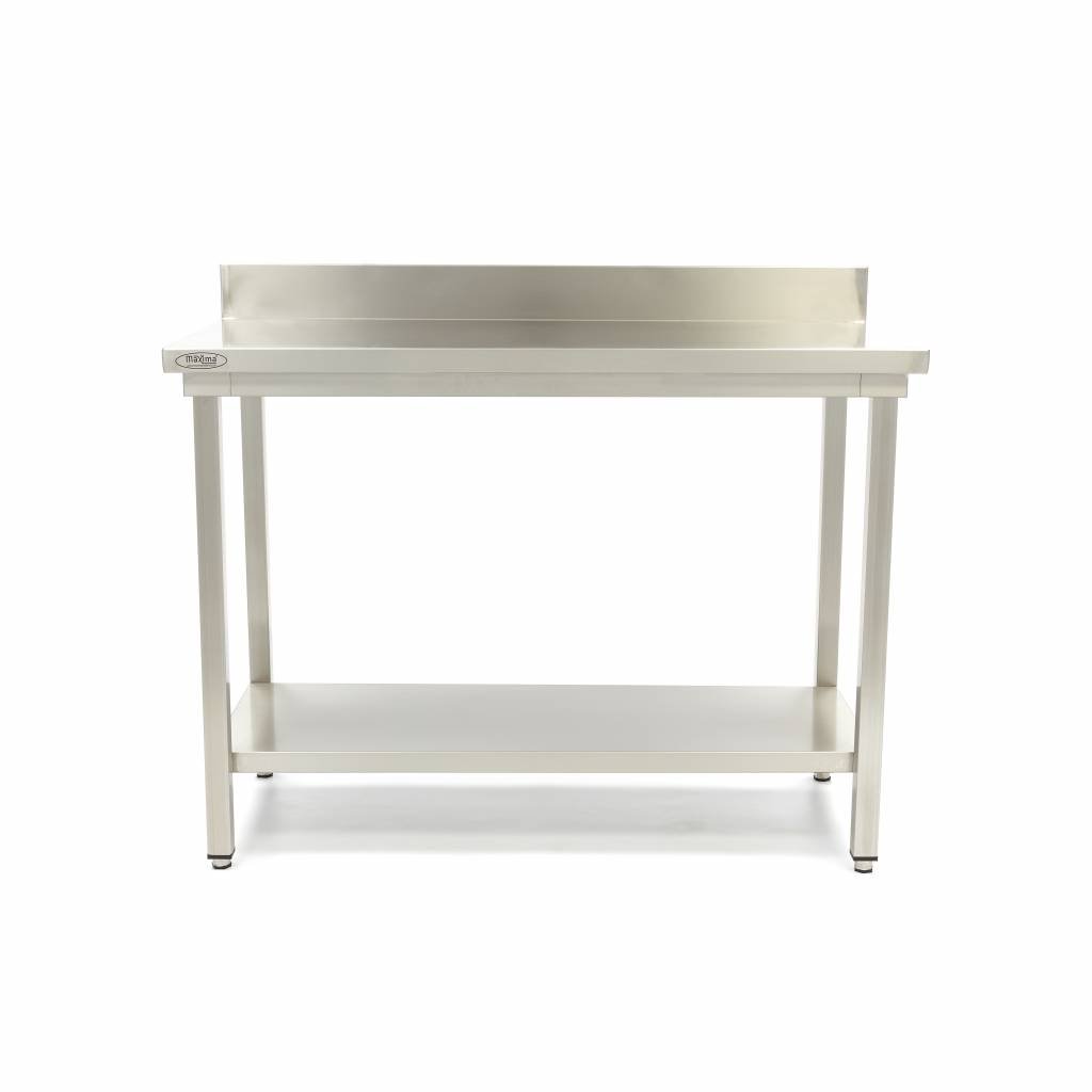 Stainless Steel Table - 80 x 60cm - Adjustable Height - with Backsplash and Storage Shelf - Image 2