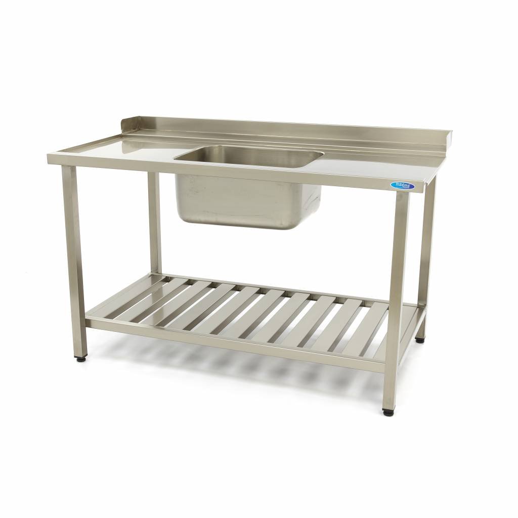 Dishwasher Table - 140 x 75cm - Left - with Sink and Backsplash - incl Storage Shelf