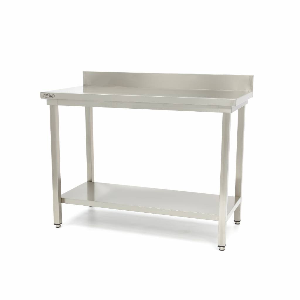Stainless Steel Table - 80 x 60cm - Adjustable Height - with Backsplash and Storage Shelf