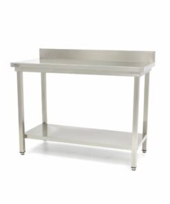 Stainless Steel Table - 180 x 60cm - Adjustable Height - with Backsplash and Storage Shelf