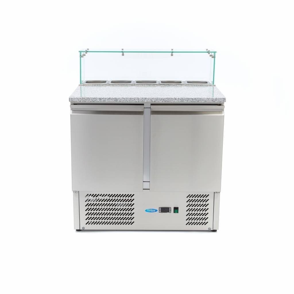 Pizza Prep Fridge - 90cm - 2 Doors - Fits 5 x 1/6 GN - incl Glass Cover - Image 2