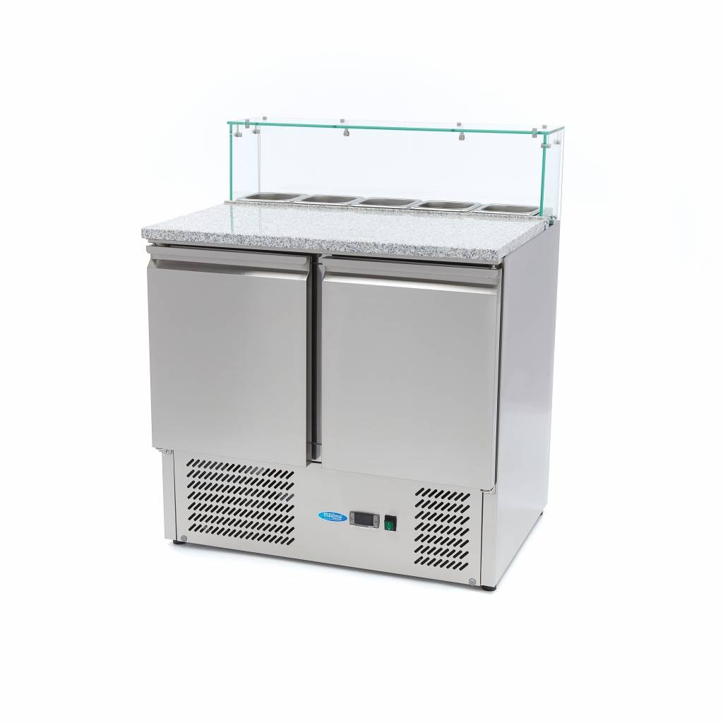 Pizza Prep Fridge - 90cm - 2 Doors - Fits 5 x 1/6 GN - incl Glass Cover