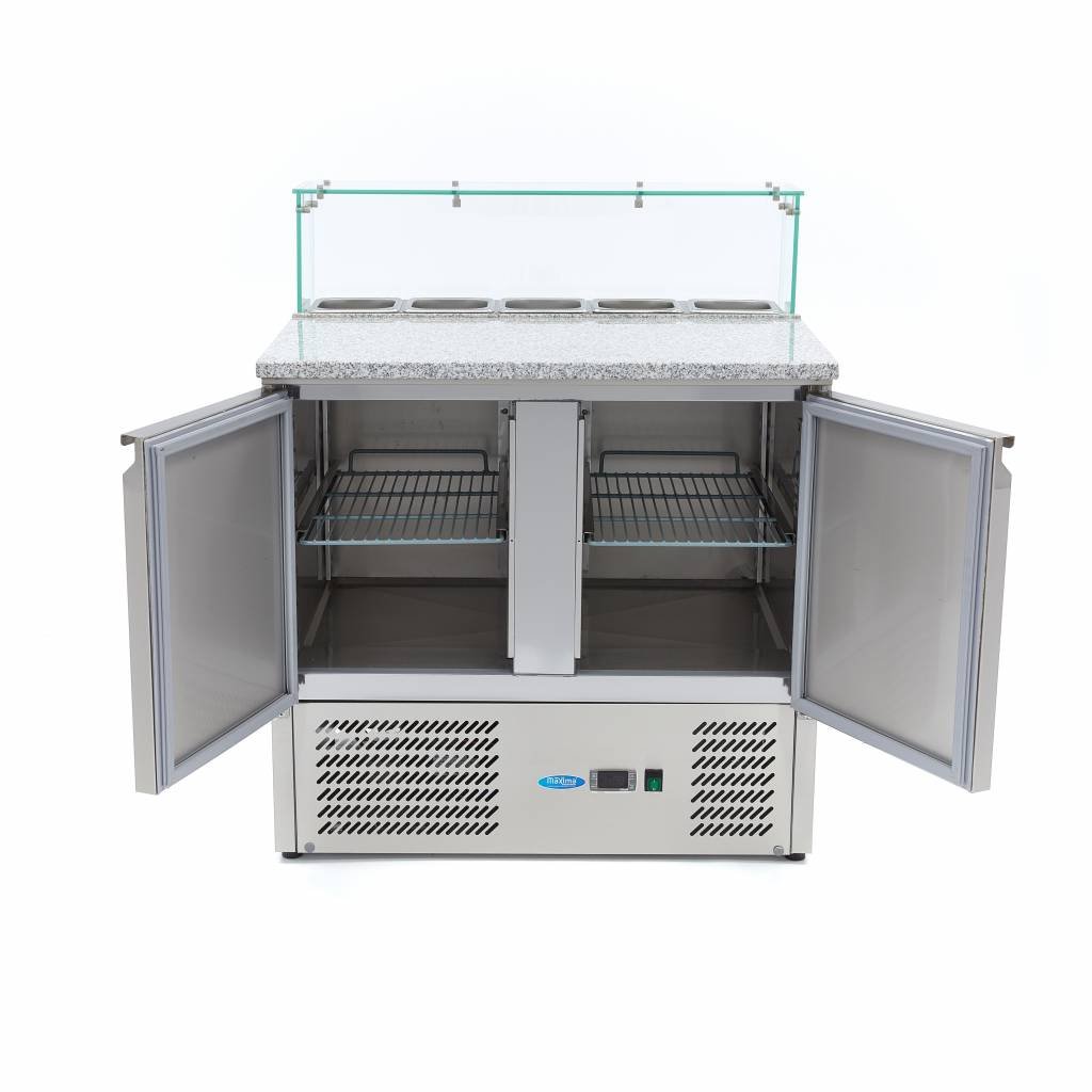 Pizza Prep Fridge - 90cm - 2 Doors - Fits 5 x 1/6 GN - incl Glass Cover - Image 3