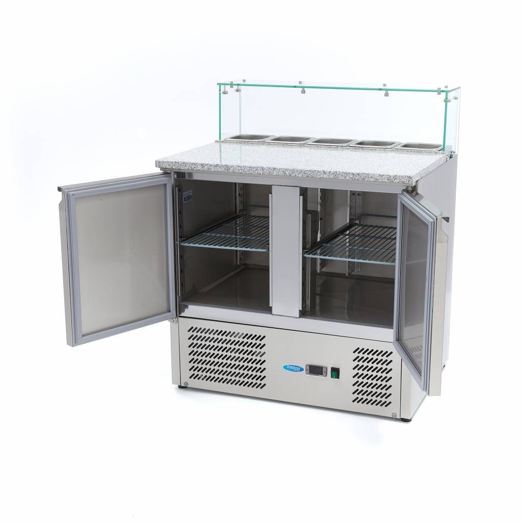 Pizza Prep Fridge - 90cm - 2 Doors - Fits 5 x 1/6 GN - incl Glass Cover - Image 5